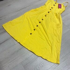 Sunny Yellow Midi Dress with Button Detail